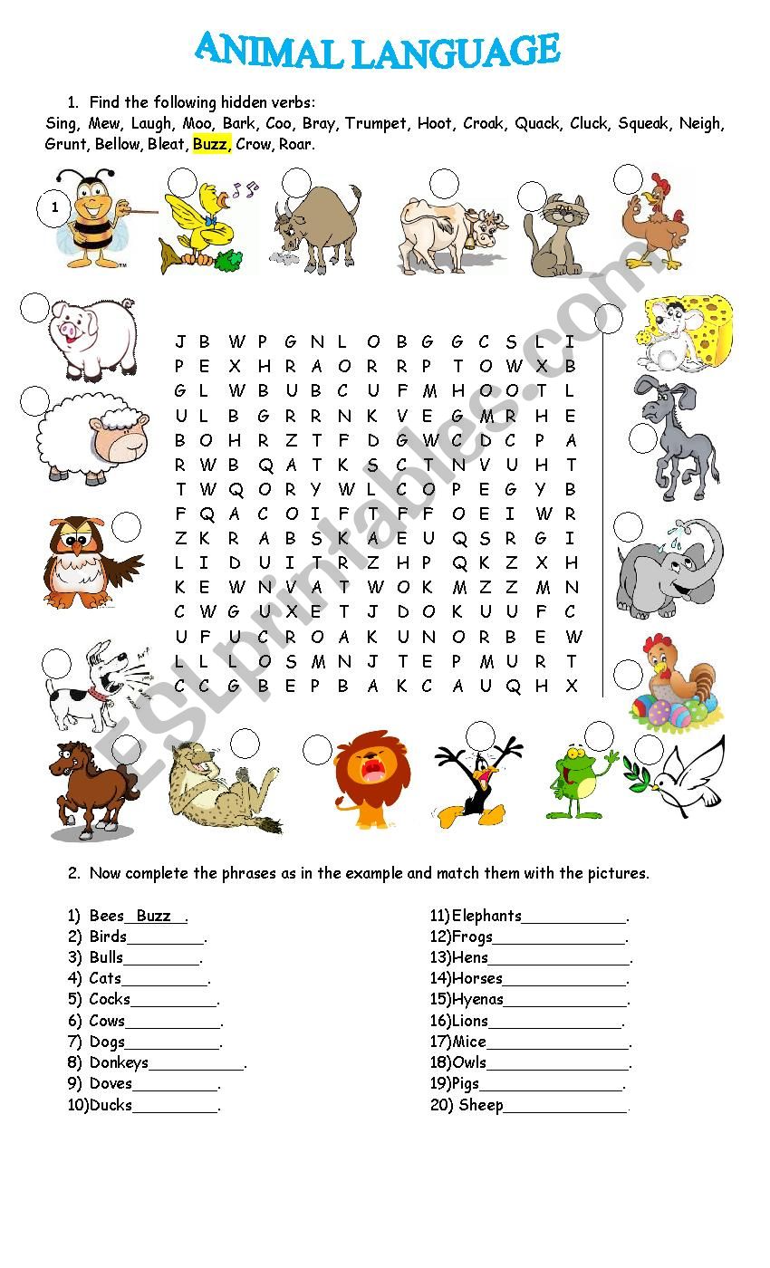 ANIMAL LANGUAGE  worksheet