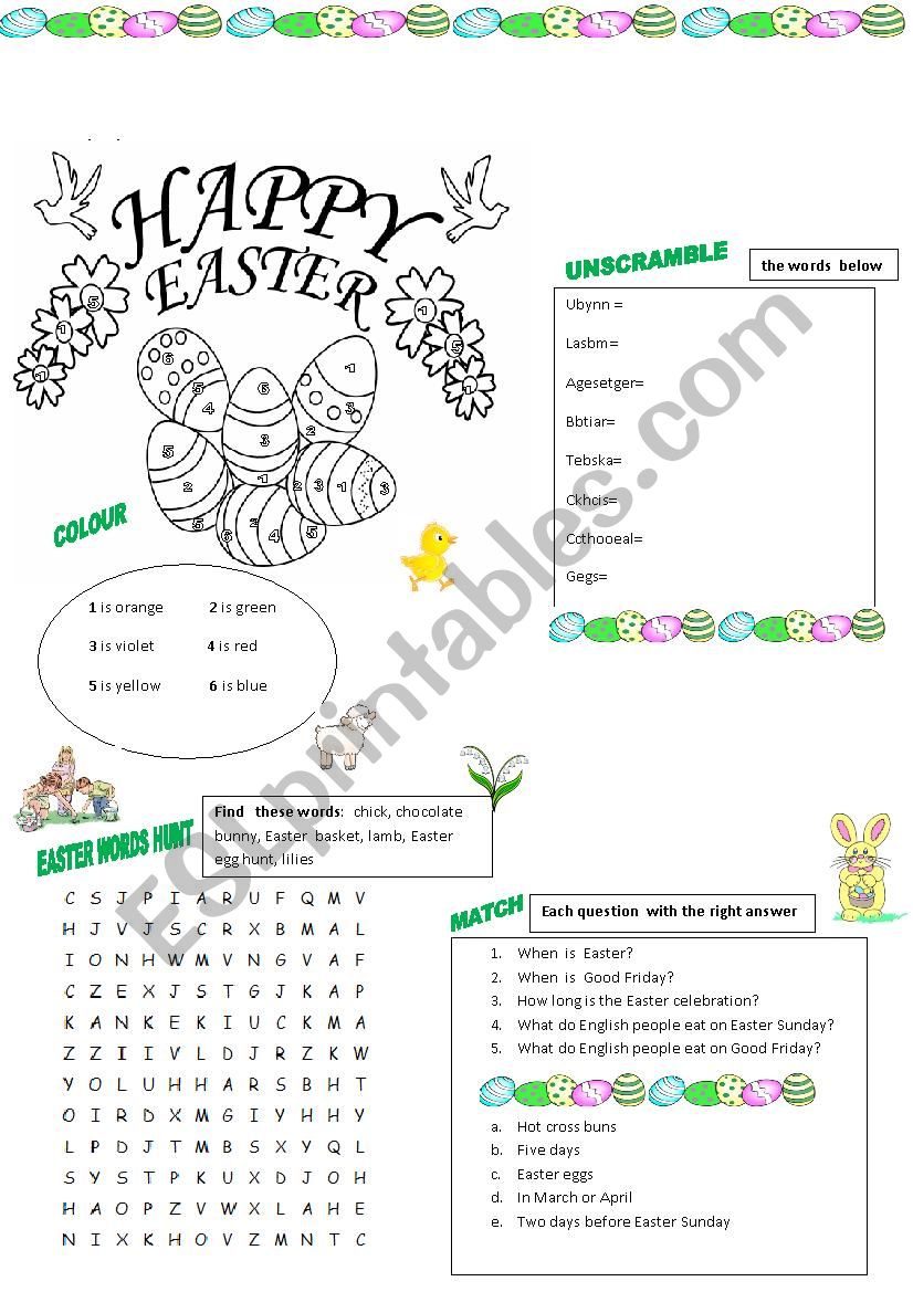 Easter exercises worksheet