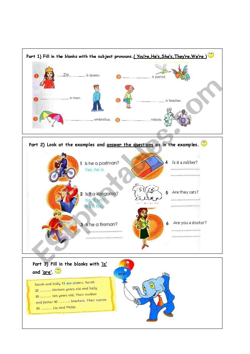 subject pronouns worksheet