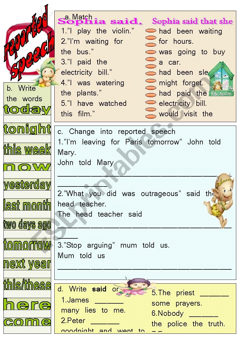 reported speech worksheet