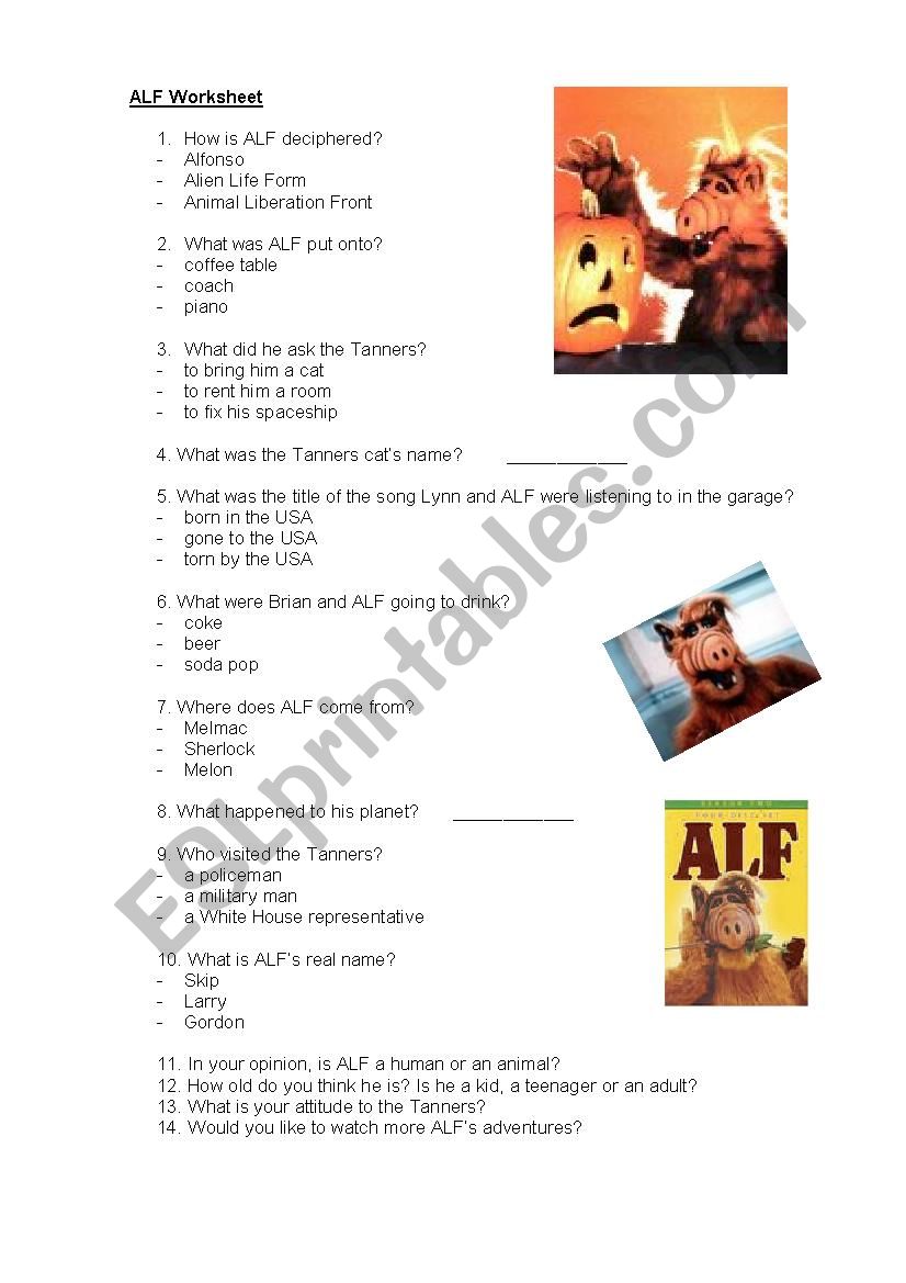 Alf season 1 episode 1 worksheet