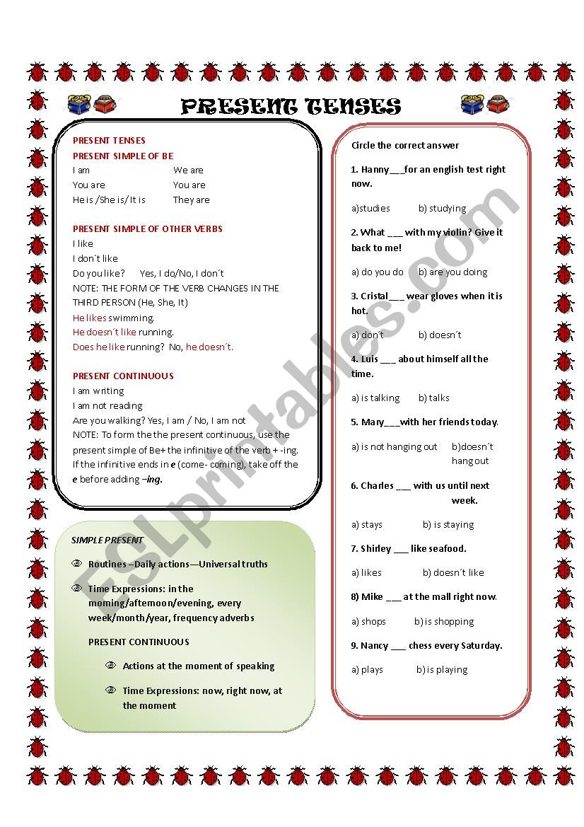 PRESENT TENSES worksheet