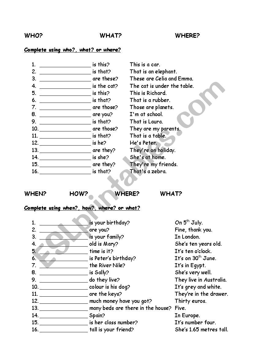 WH- WORDS worksheet