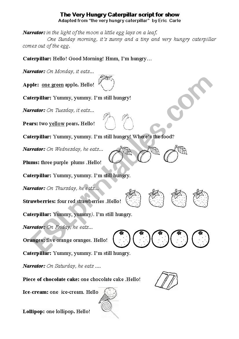 the very hungry caterpillar script for play adapted to kids