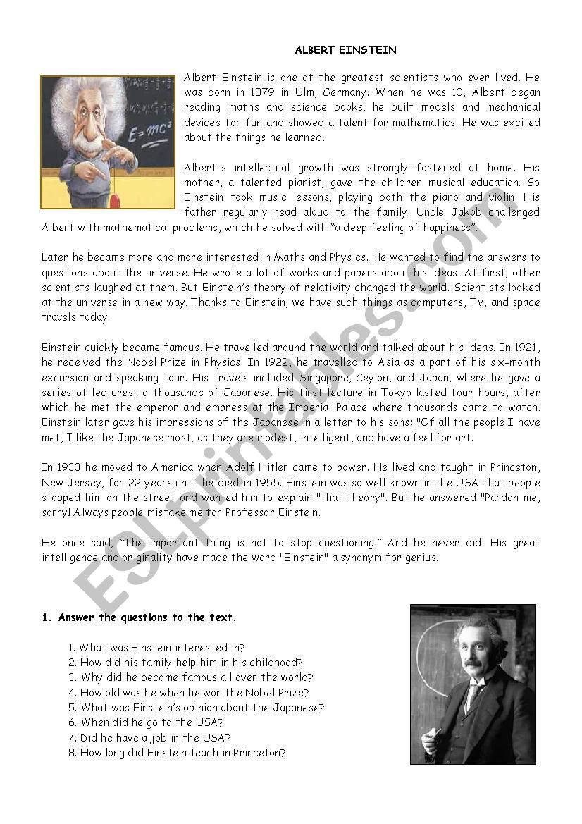 Albert Einstein worksheet