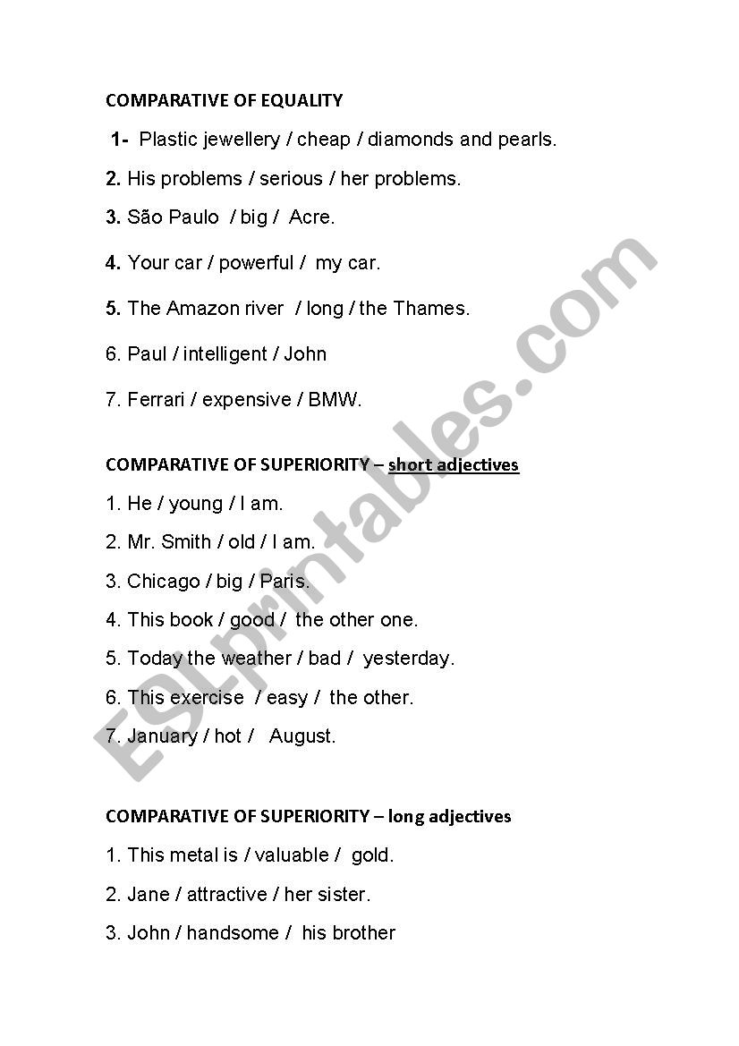 comparatives and superlatives worksheet