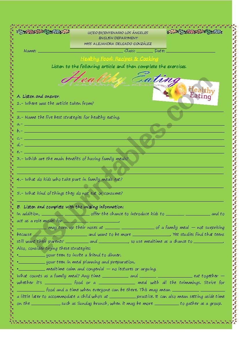 Healthy Eating worksheet