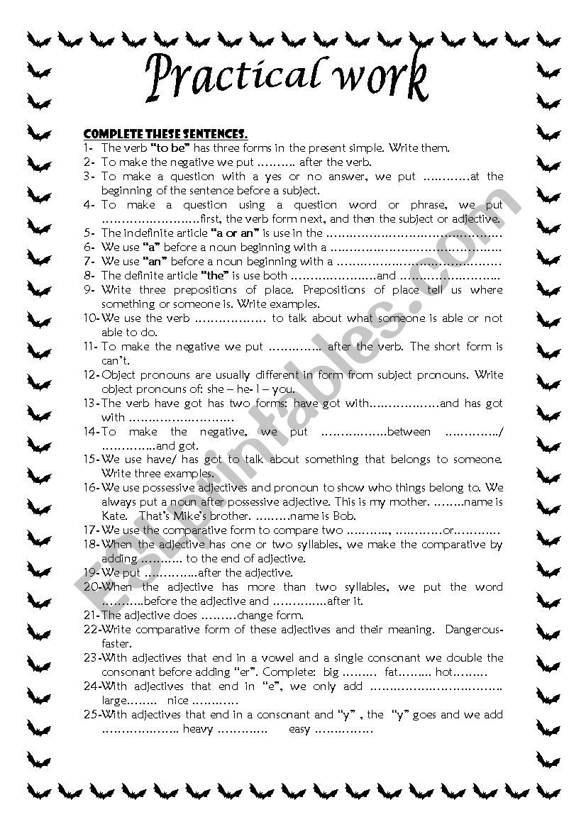Practical test ( four pages) worksheet