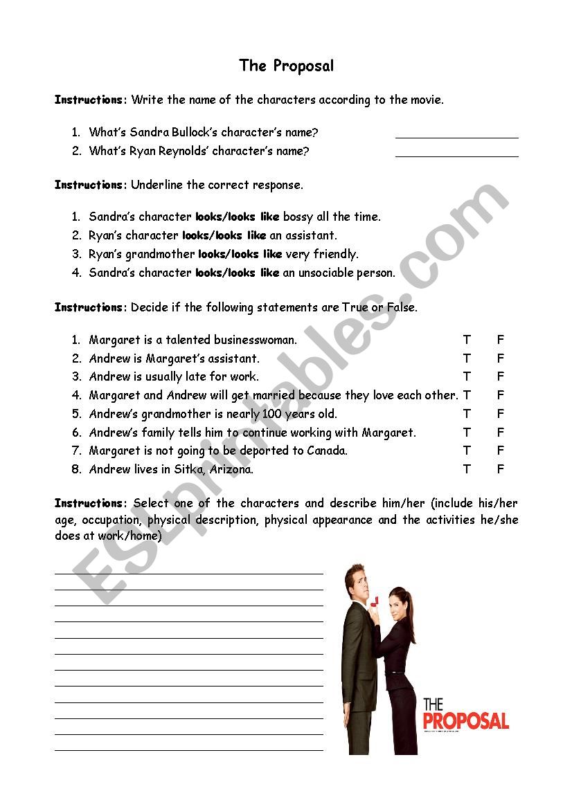 The Proposal, movie report worksheet