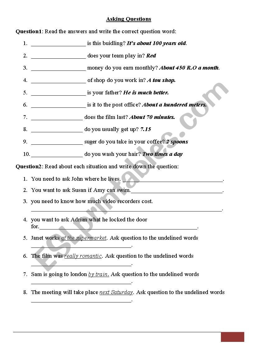 Asking Questions worksheet