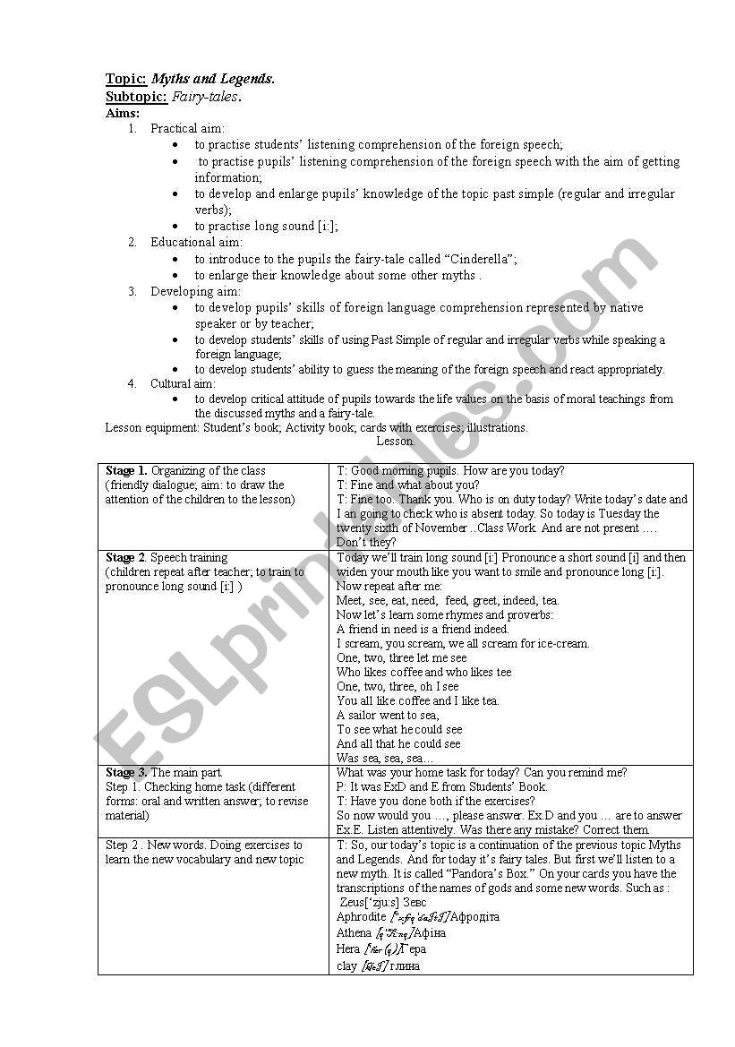 Myths and Legends. worksheet