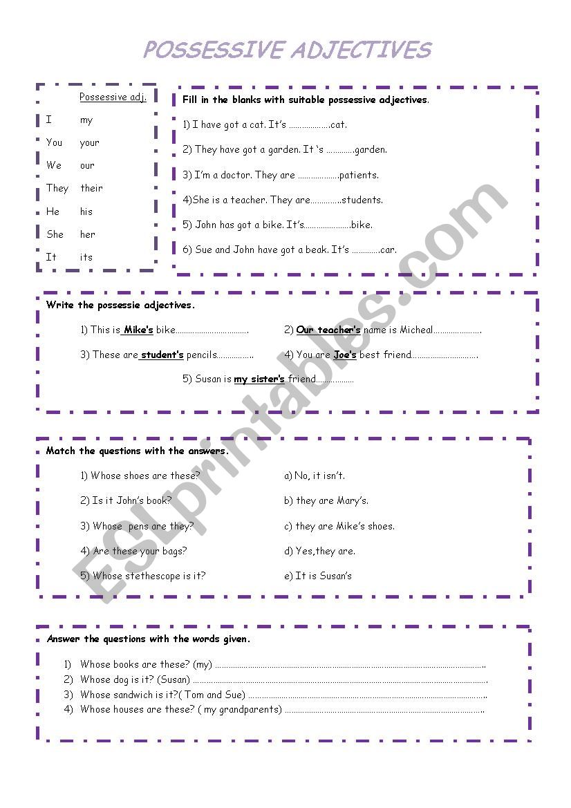 possessive adjectives worksheet