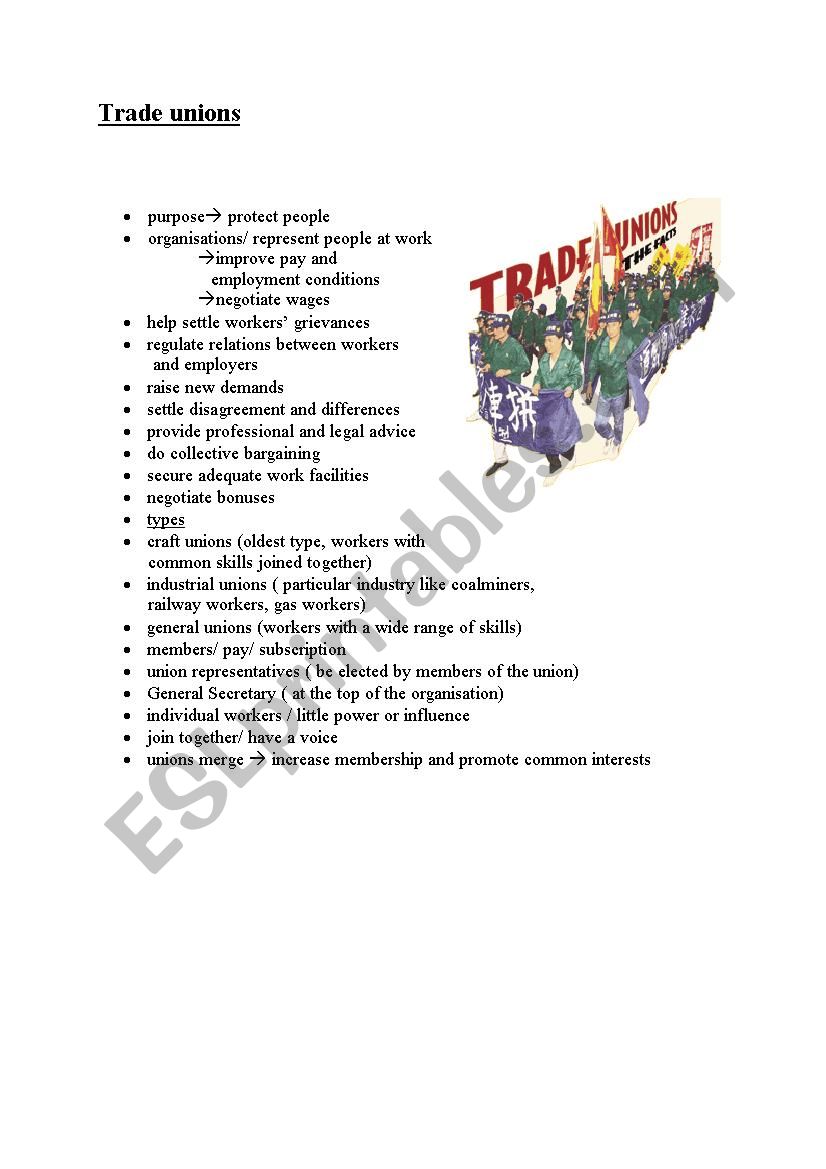 trade unions worksheet