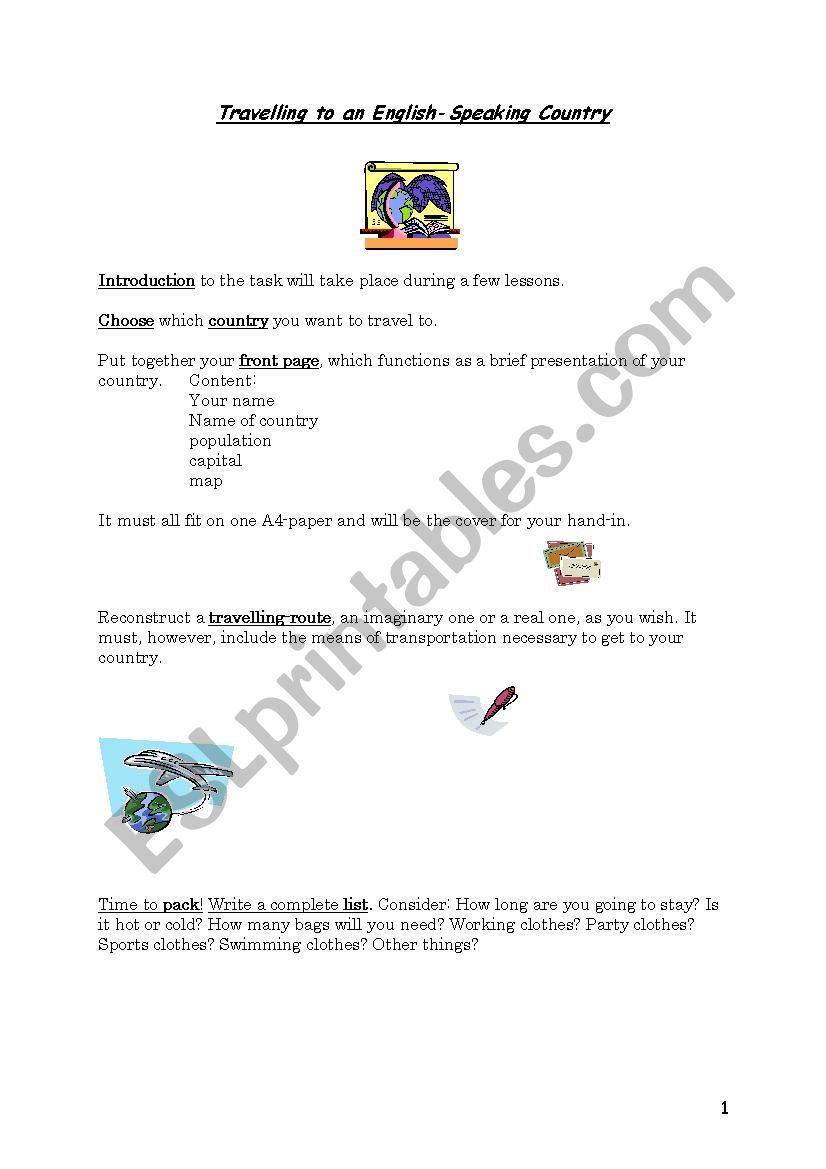 Travelling Theme worksheet