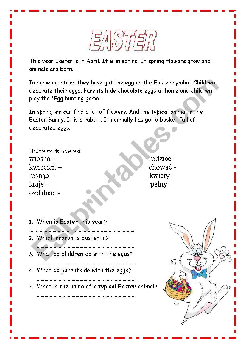 Easter - text + exercises worksheet