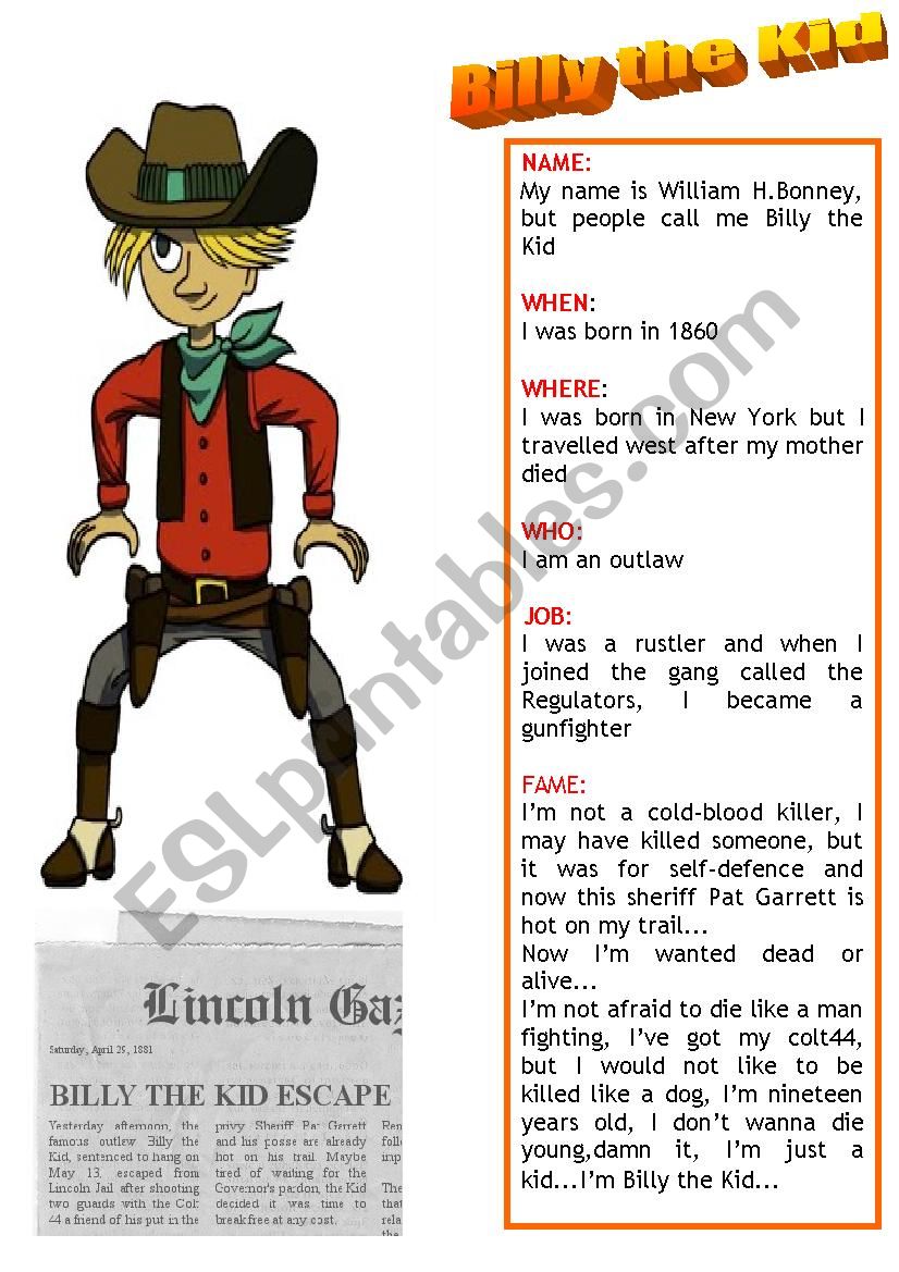 Billy the Kid worksheet