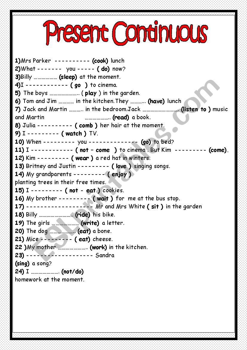 Present Continuous Tense worksheet