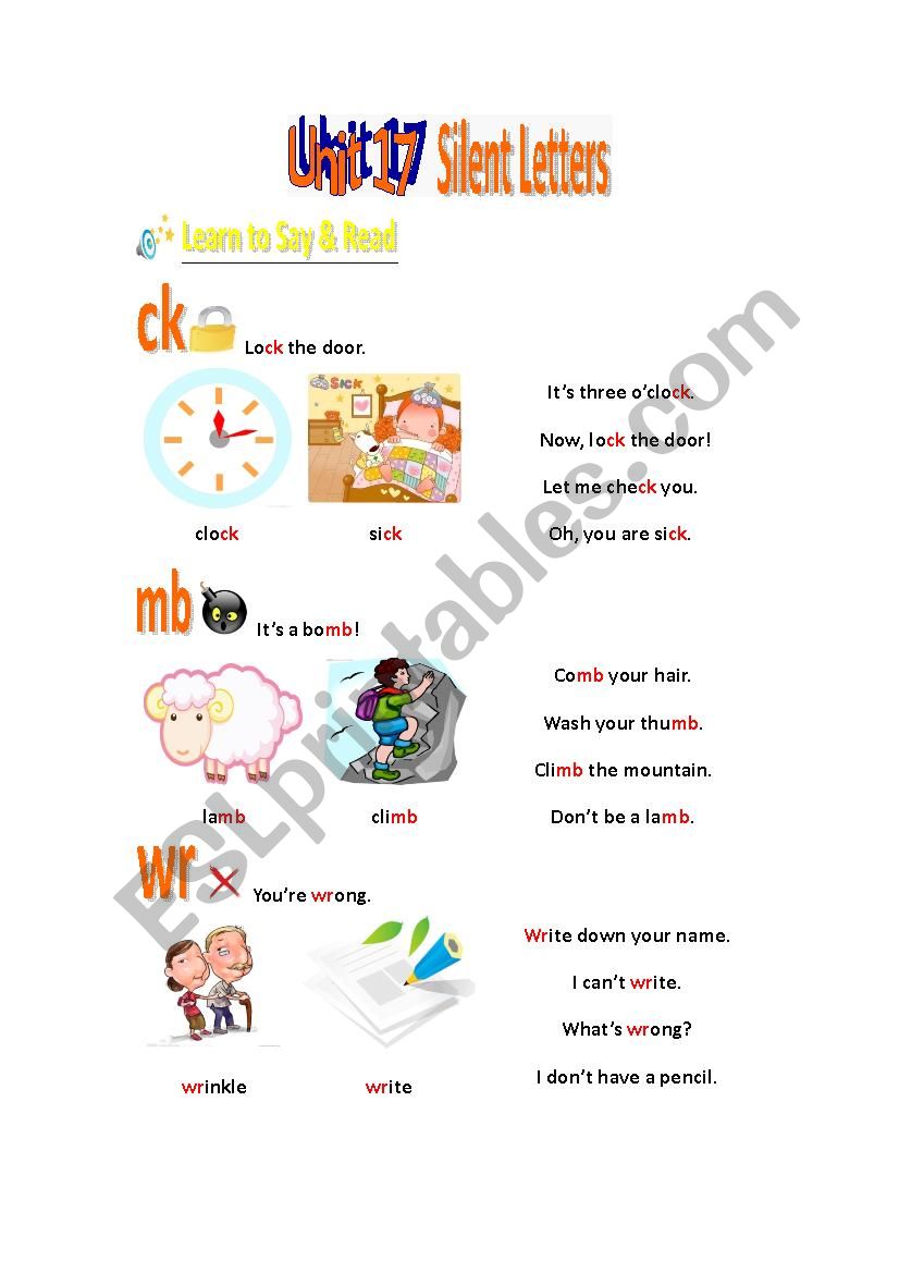 A Series of Phonics Printables Unit 17 1/2