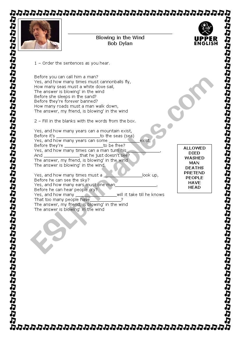 Blowing in the wind worksheet