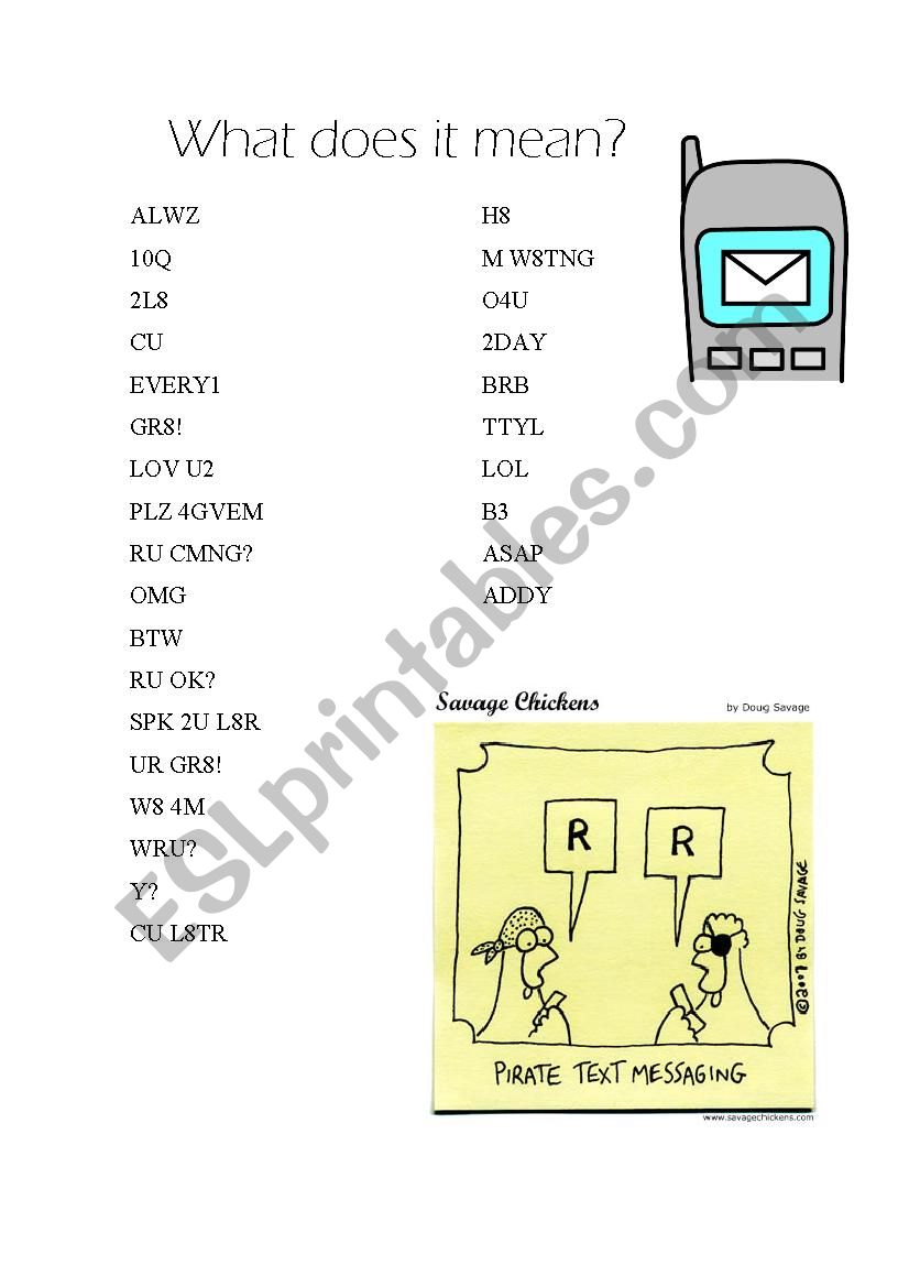 What does it mean? SMS worksheet