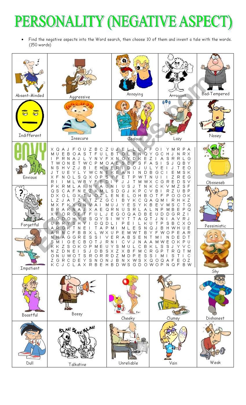 Personality (Negative aspect) worksheet