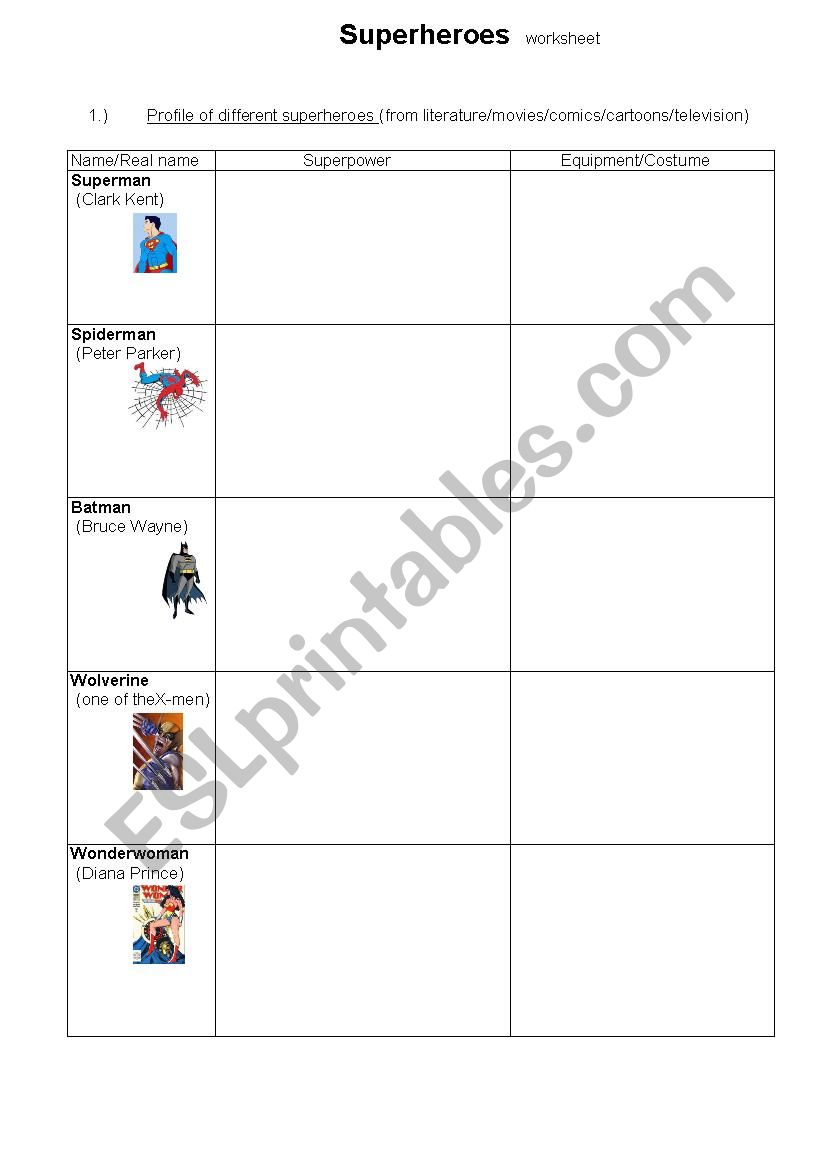 Superheroes  worksheet