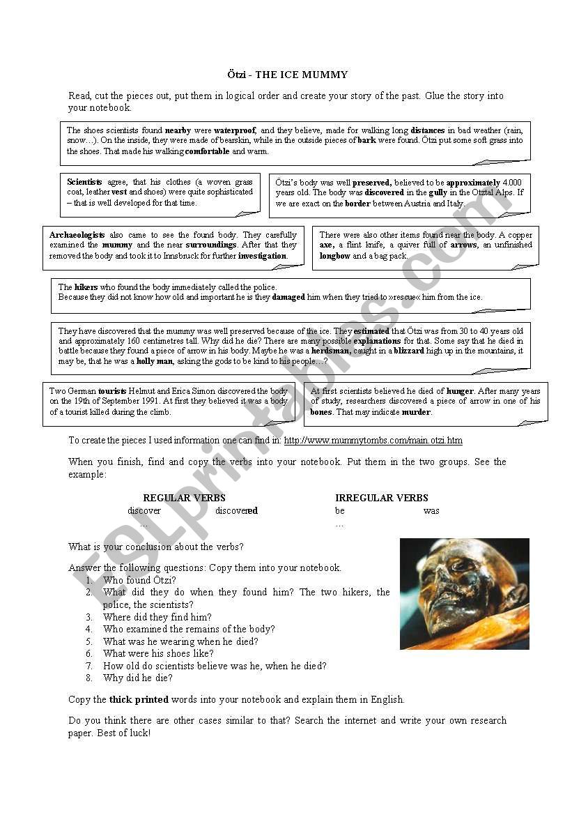 Otzi the ice mummy worksheet