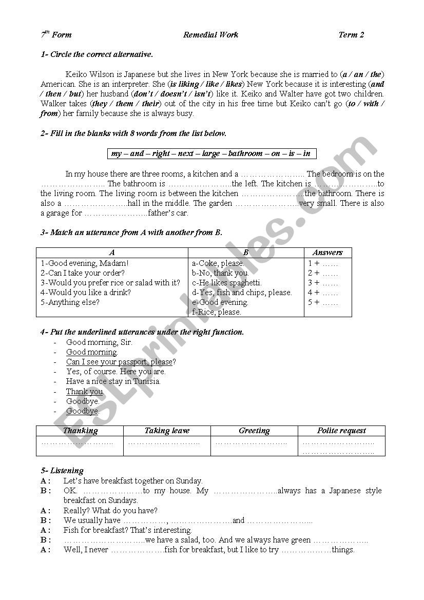 Remedial Work worksheet