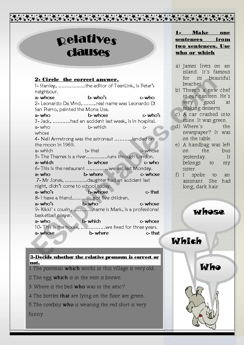 Relatives clauses worksheet