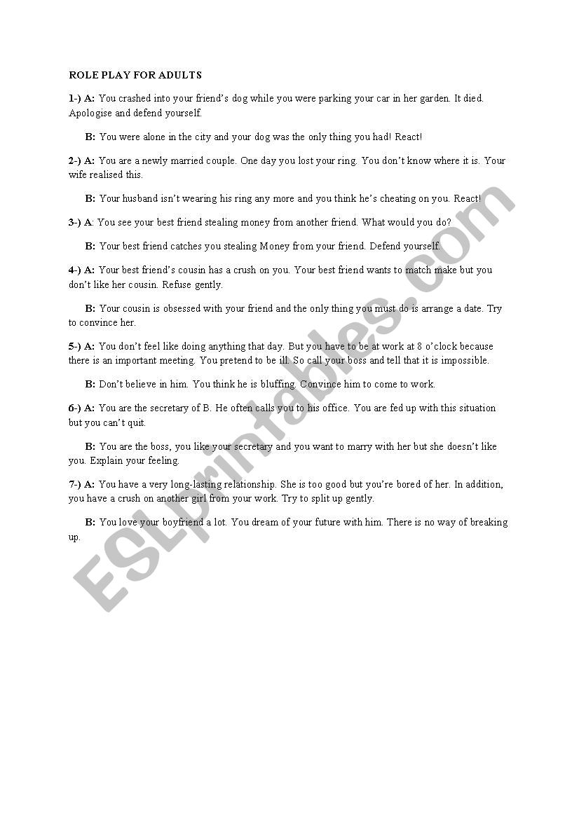 Role Play for Adults worksheet