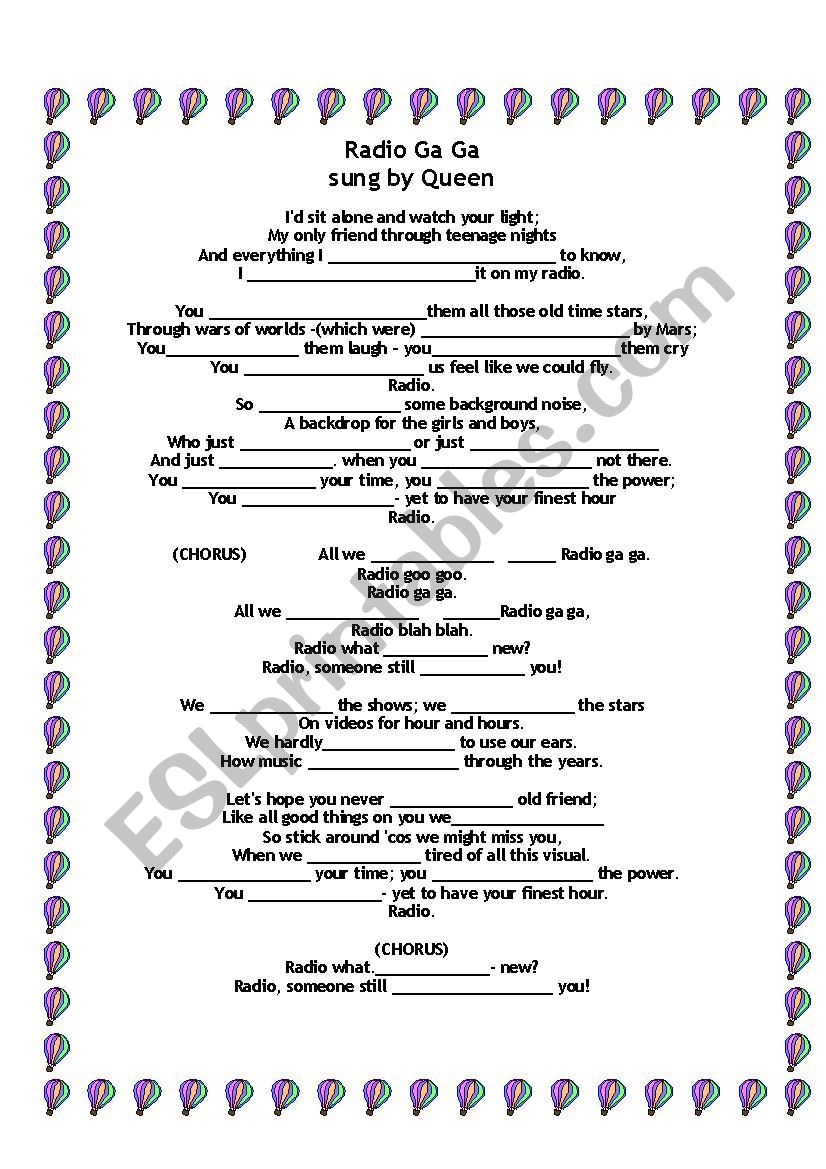 Verbs - Radio GaGa song worksheet