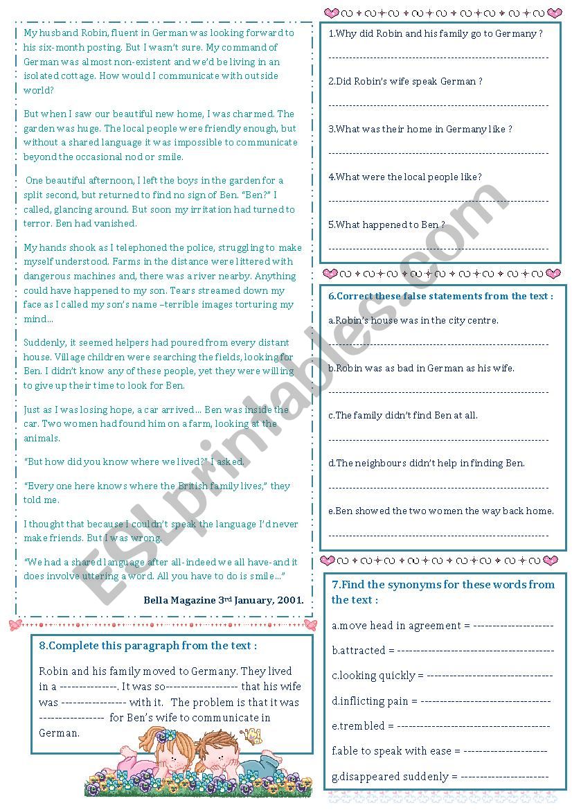 Robin and his family worksheet