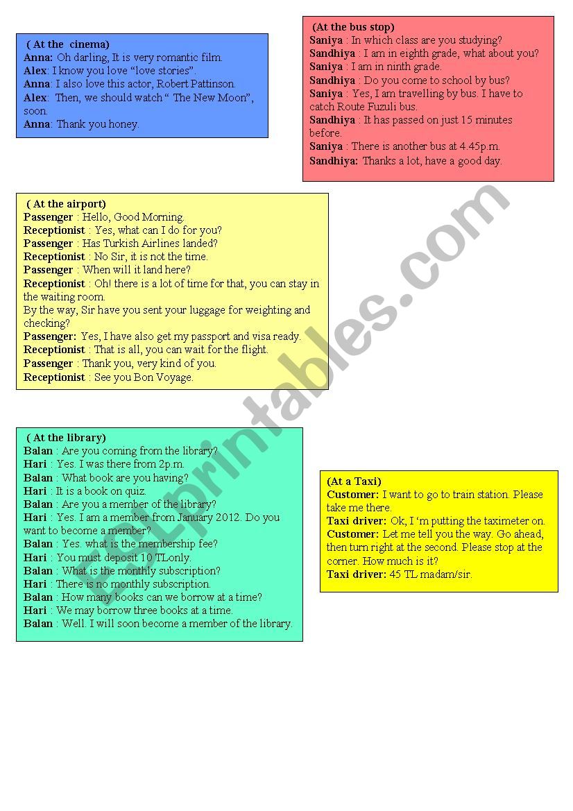 daily-life role play cards2 worksheet