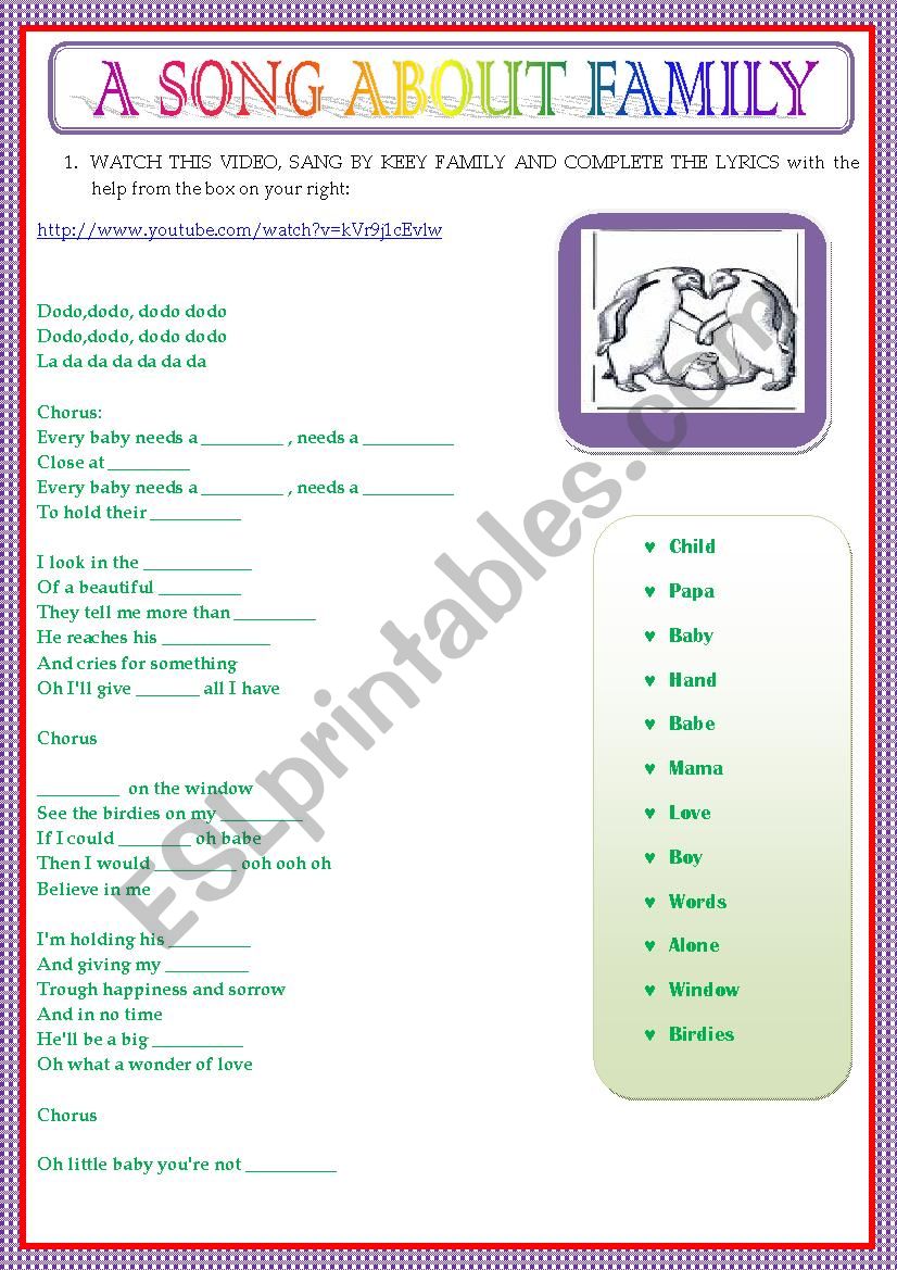 A SONG ABOUT FAMILY worksheet