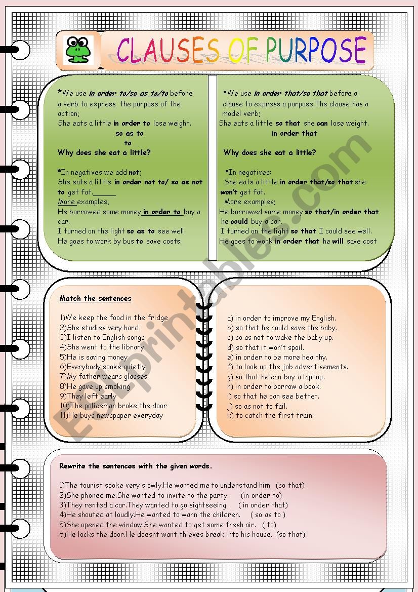 Clauses of purpose worksheet