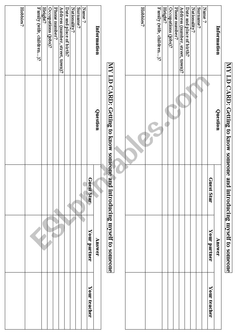 Puff Daddys ID CARD 2/3 worksheet