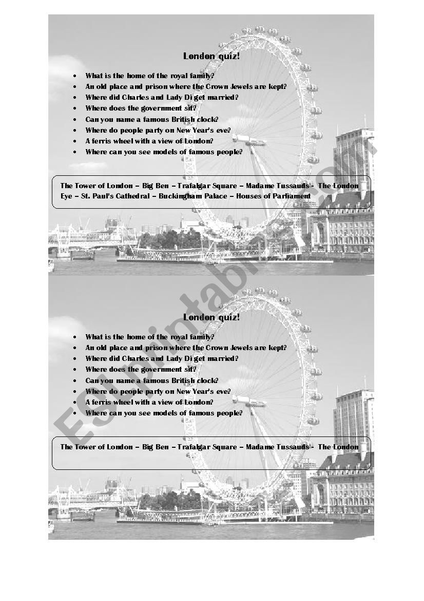 London Quiz worksheet