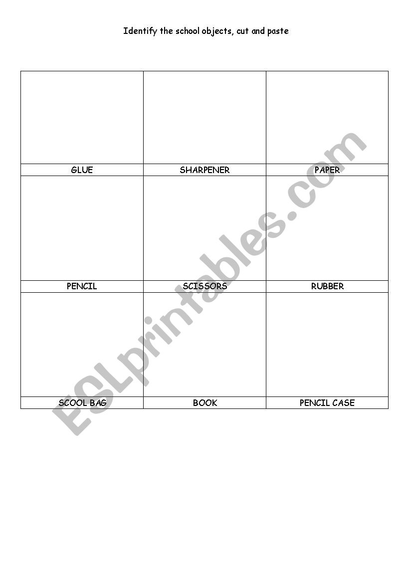 school supplies worksheet
