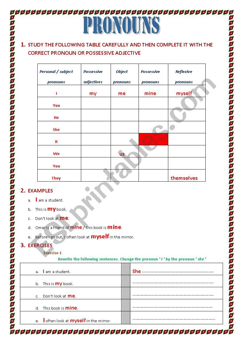 pronouns worksheet