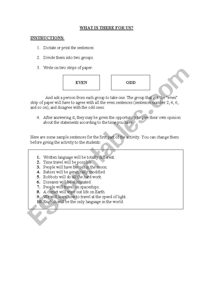 What is there for us? worksheet