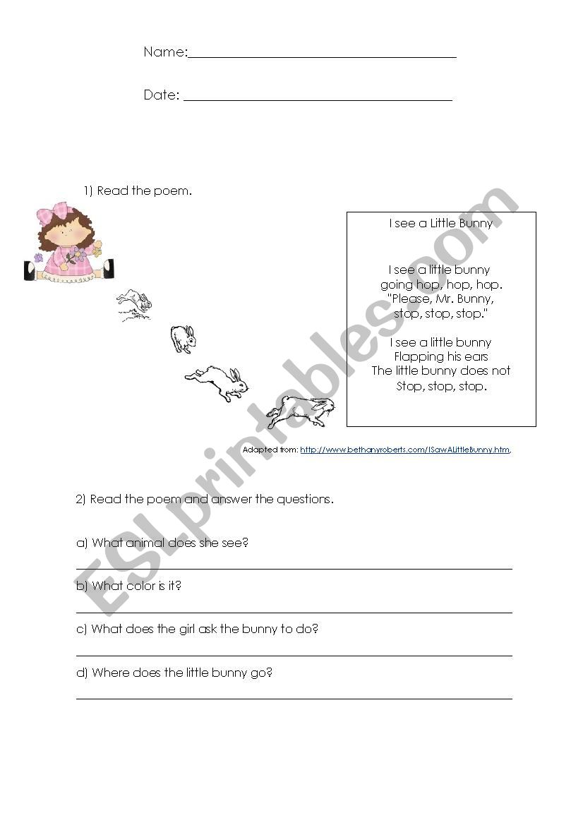 Easter  Poem worksheet