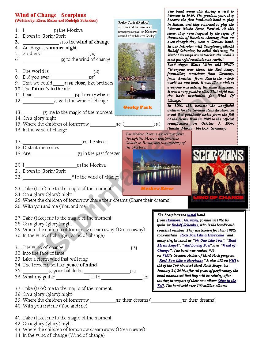 Wind of Change - Scorpions worksheet