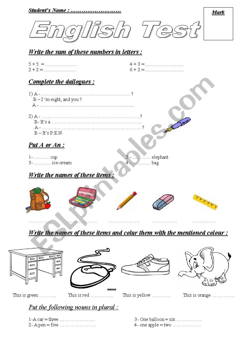 Test C3 worksheet