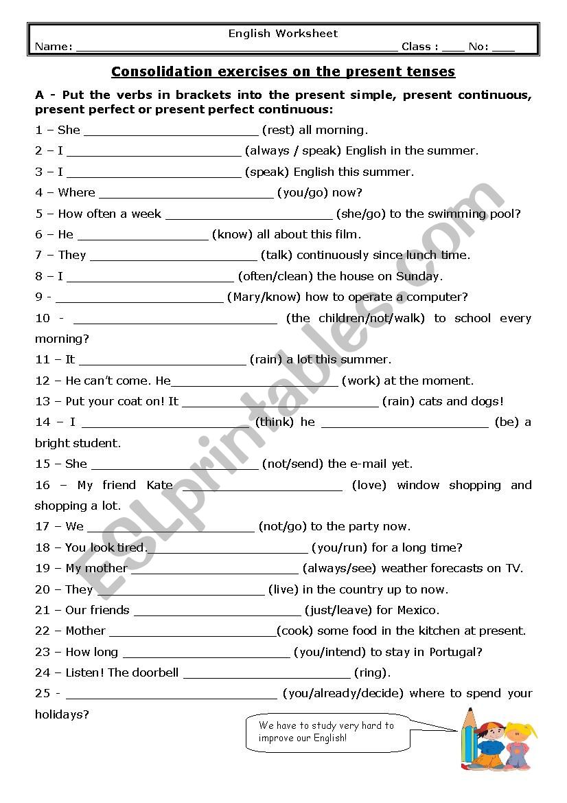 Consolidation exercises on the present tenses (with Key)