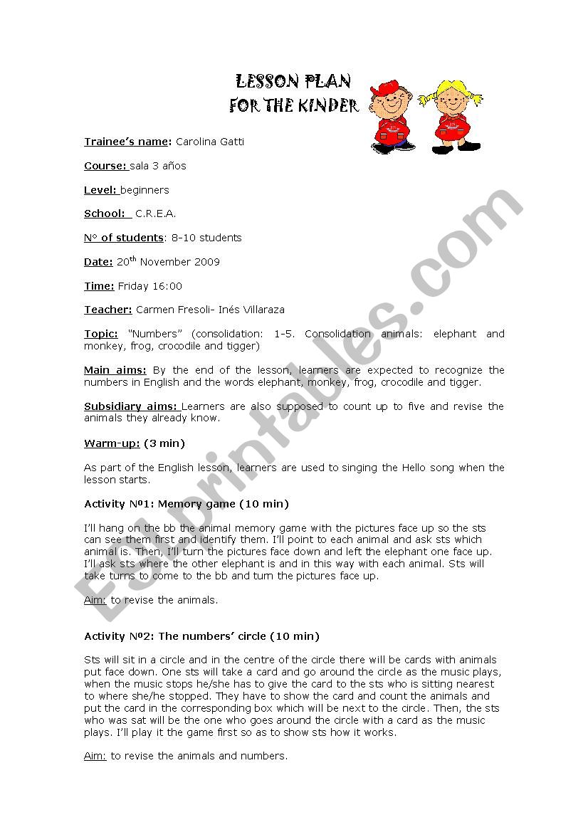 lesson plan monkey worksheet