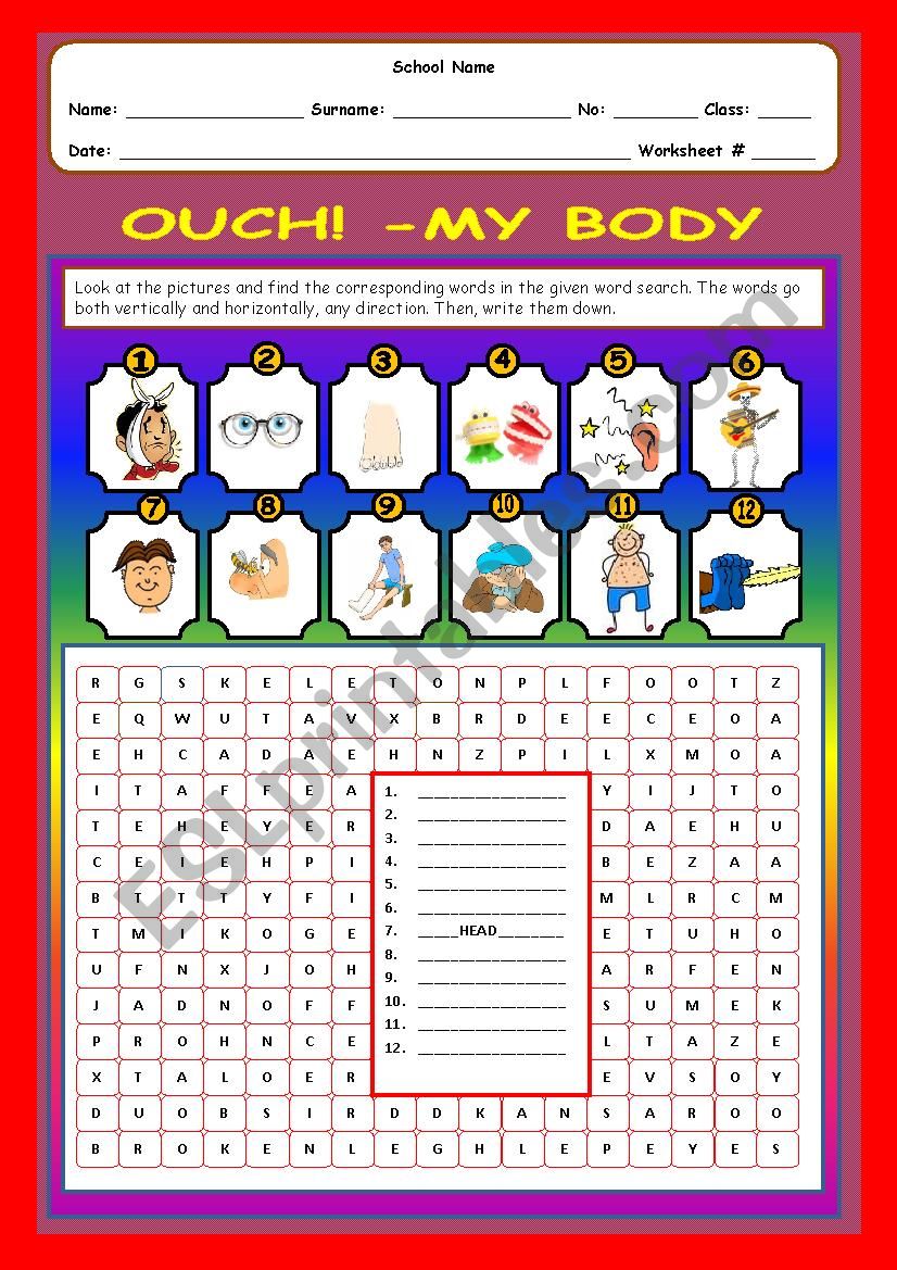 Autch!  My body worksheet
