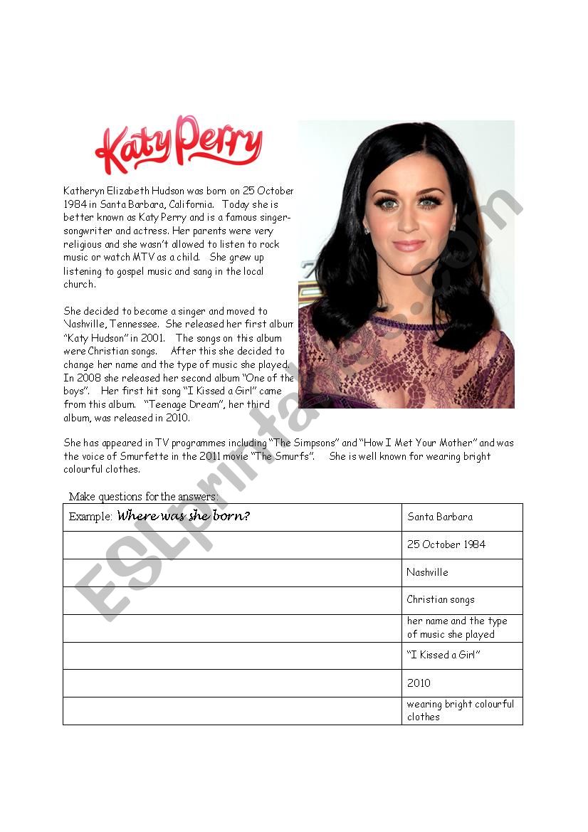 Katy Perry worksheet