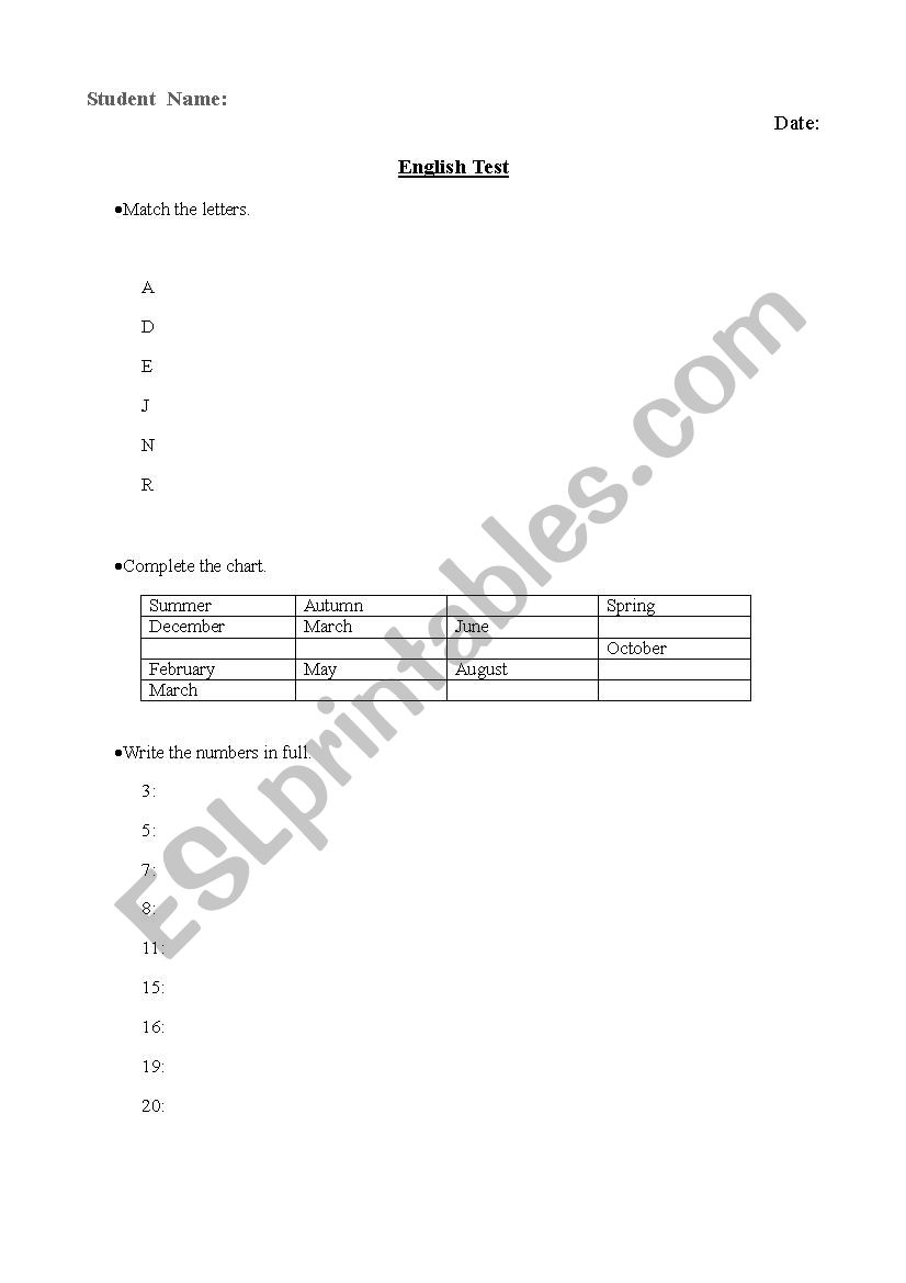 test worksheet