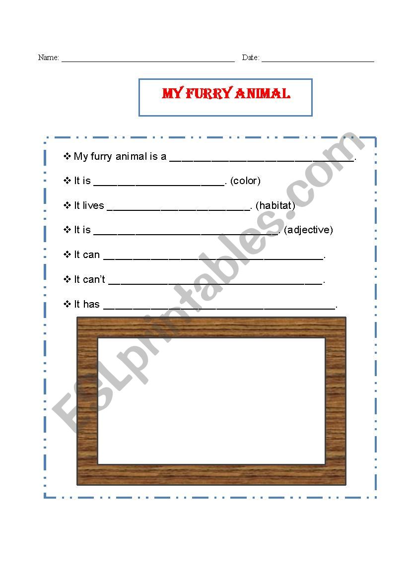 my furry animal worksheet