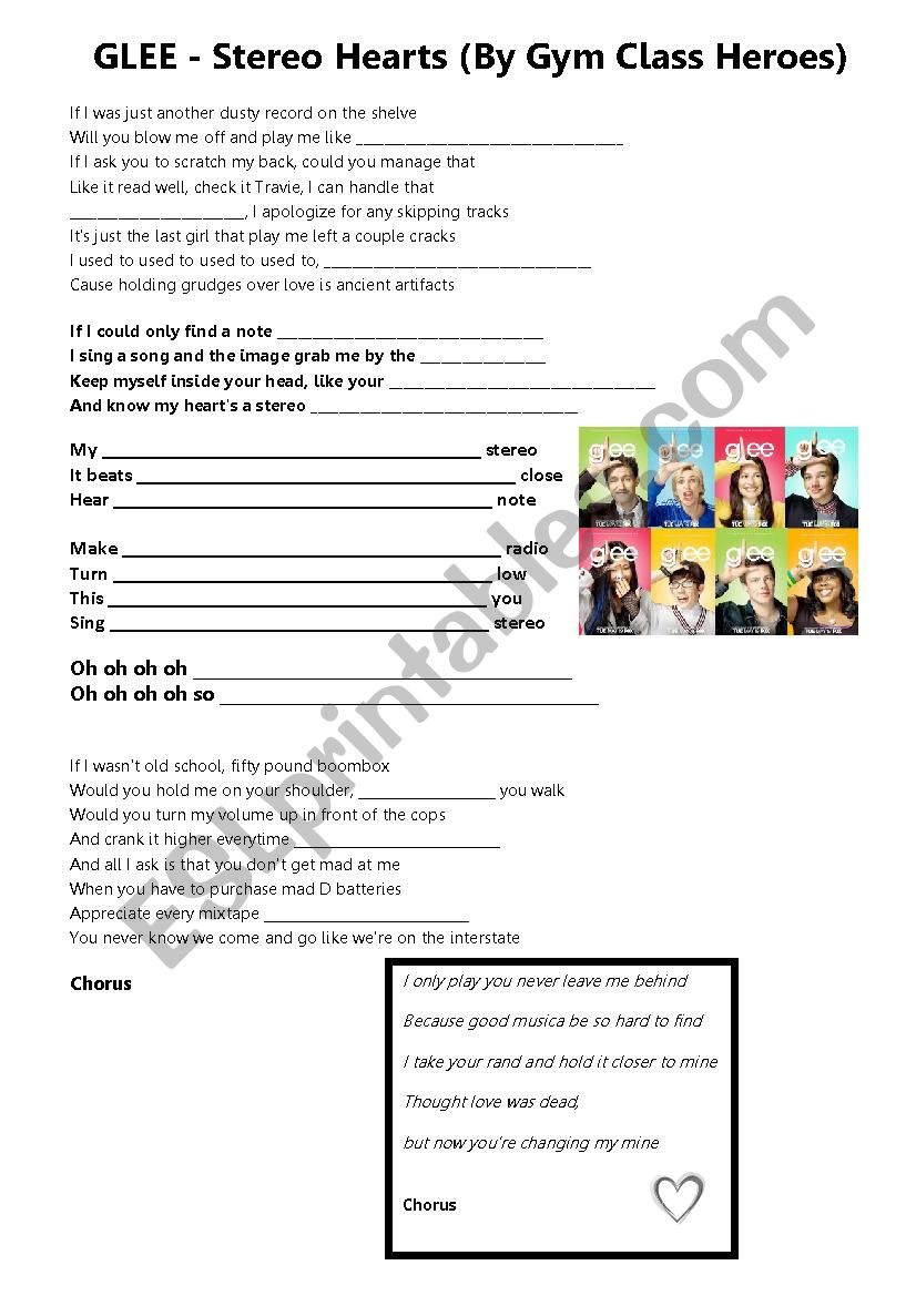 SONG Glee - Stereo Hearts worksheet